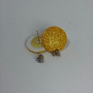 Gold Glitter Stud Earrings | Round Sparkle Statement Studs